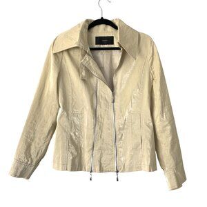 Maeva Beige Metallic Jacket Double Zipper Closure Spread Collar Size M Linen